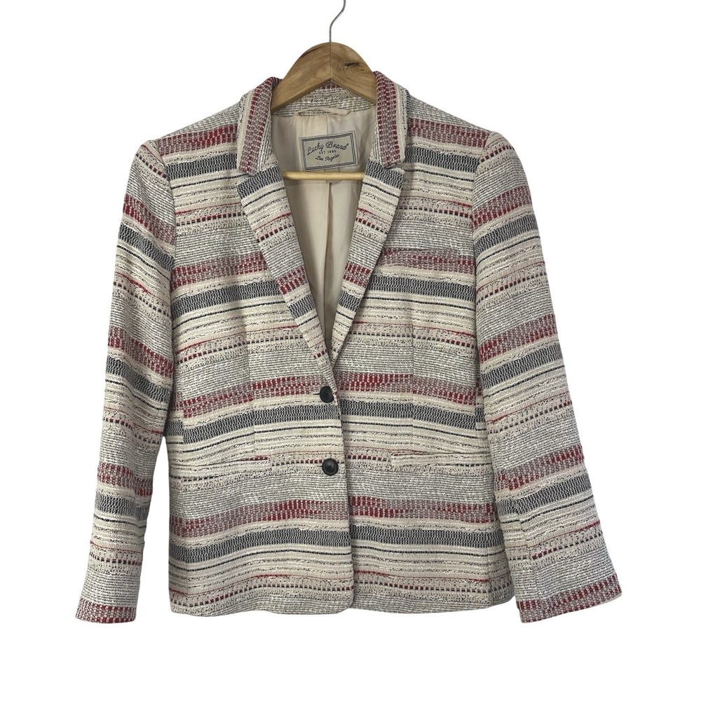 Lucky Brand‎ Tweed Blazer Womens Size 6 Schoolboy Preppy Southwestern Classic